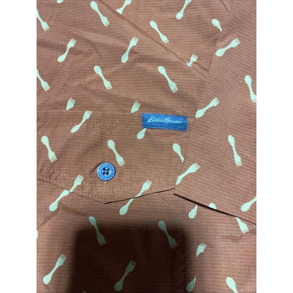 Eddie Bauer Shirt Mens Large Brown Slim Forks Camping Nylon Grilling Outdoors - Picture 3 of 8